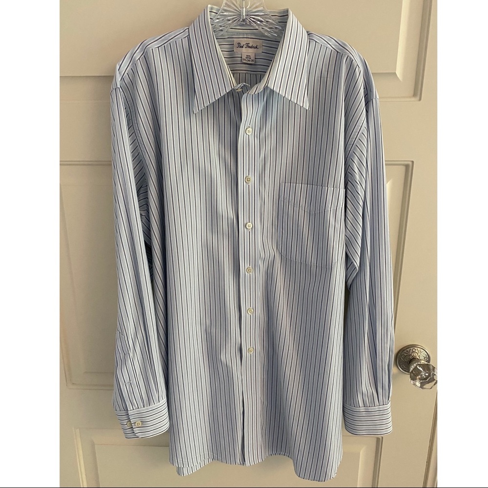 Paul Fredrick Blue Striped Button-Down Shirt